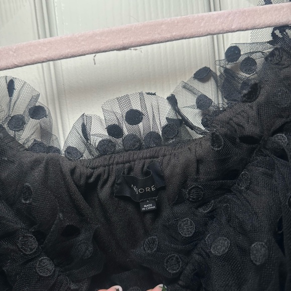 MAJORELLE Black Sheer Polka Dot Crop Top - Picture 3 of 3